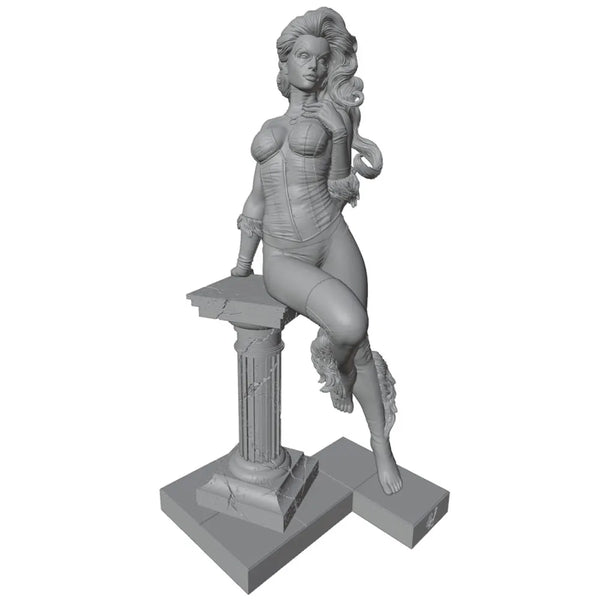 1/24 Classical Warrior Goddess on Column, Resin Model Figure Kit, Unassembled and Unpainted
