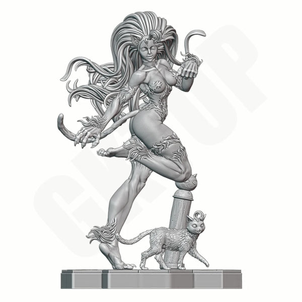 1/24 Beast Girl with Familiars, Resin Model Figure Kit, Fantasy Theme, Unassembled and Unpainted