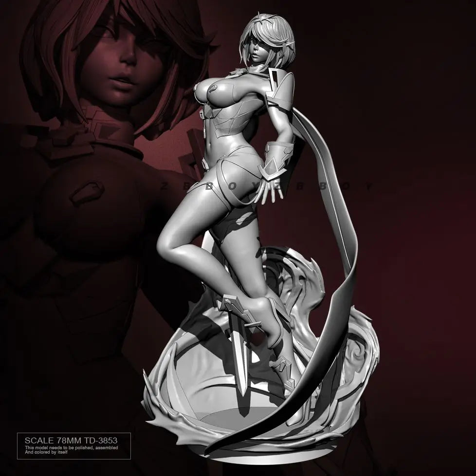 78mm Female Warrior with Staff, Resin Model Figure Kit, Fantasy Theme, Unassembled and Unpainted