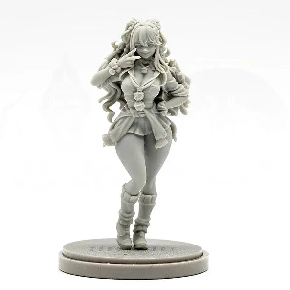 38mm Girl with Long Wavy Hair in Pink Corset Dress, Resin Model Figure Kit, Anime Theme, Unassembled and Unpainted