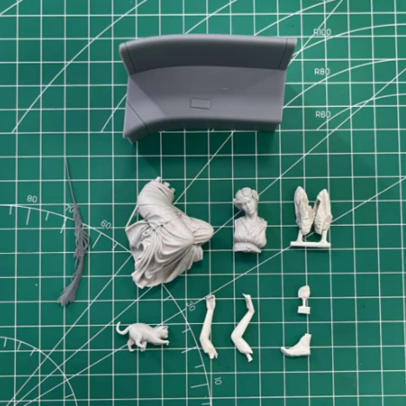 80mm Ancient Classical Female with Cat, Resin Model Figure Kit, Unassembled and Unpainted