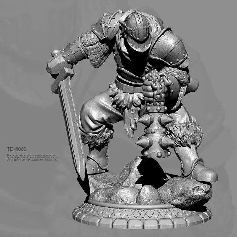 75mm Horned Demon Knight in Spiked Armor, Resin Model Figure Kit, Fantasy Theme, Unassembled and Unpainted