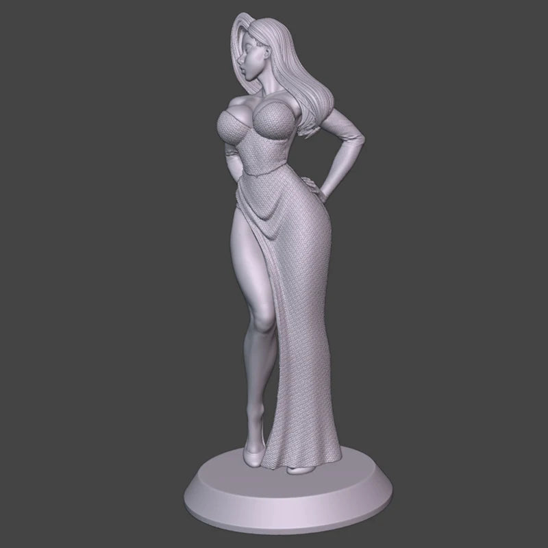 75mm Woman in Long Gown Hand on Hip, Resin Model Figure Kit, Unassembled and Unpainted