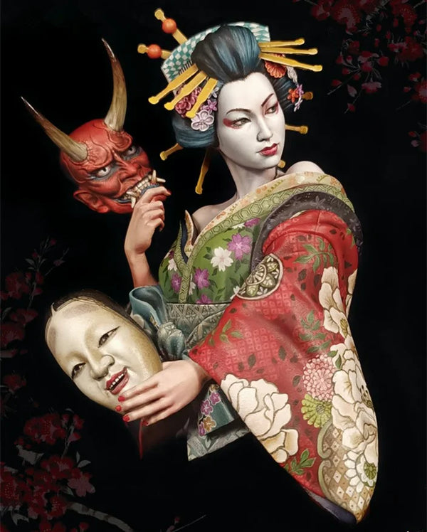 1/9 Female with Oni Mask, Resin Model Bust Kit, Fantasy Theme, Unassembled and Unpainted