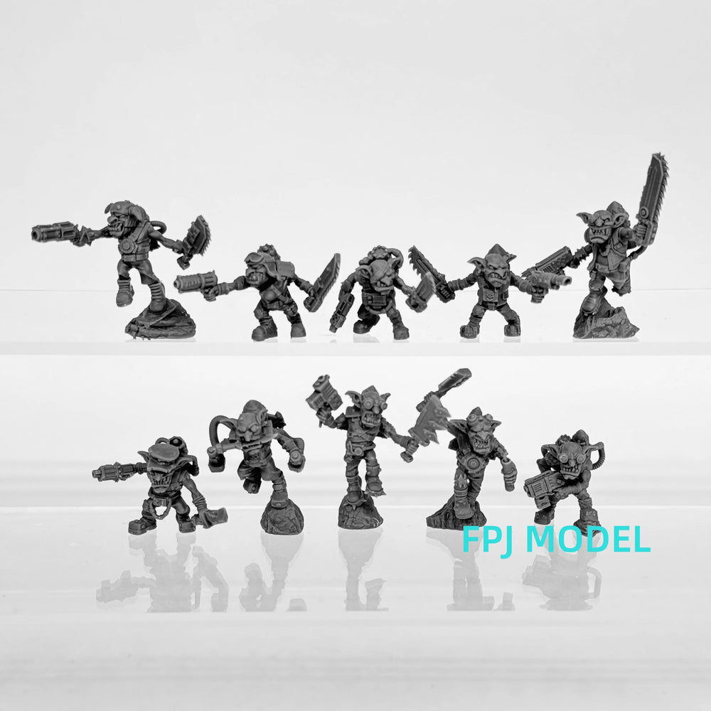 28mm Heavy Exoskeleton Infantry with Chainsaws and Cannons, Resin Model Figure Kit, Sci-Fi Theme, Unassembled and Unpainted