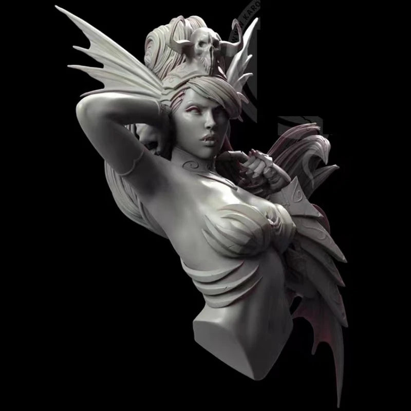 1/10 Winged Dark Sorceress in Ornate Armor, Resin Model Bust Kit, Fantasy Theme, Unassembled and Unpainted