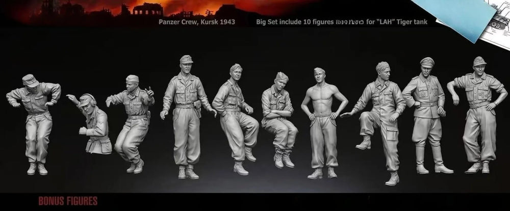 1/35 WWII German Tiger Tank Crew, 10 Figures, Resin Model Figure Kit, Unassembled and Unpainted