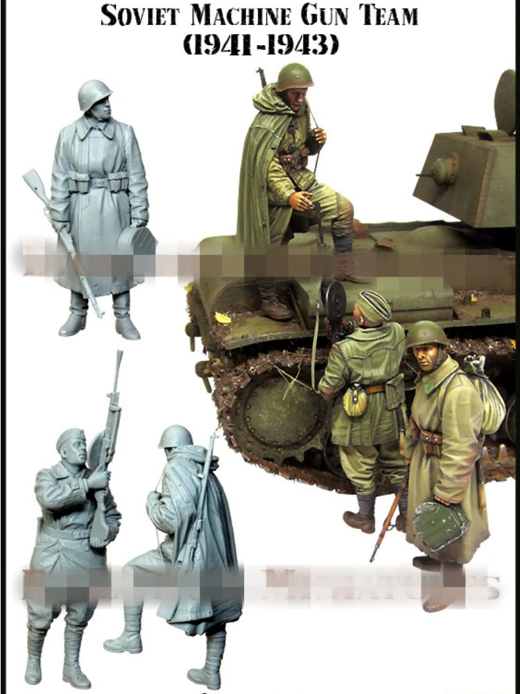 1/35 WWII Soviet Machine Gun Team, 3 Figures, Resin Model Figure Kit, Unassembled and Unpainted