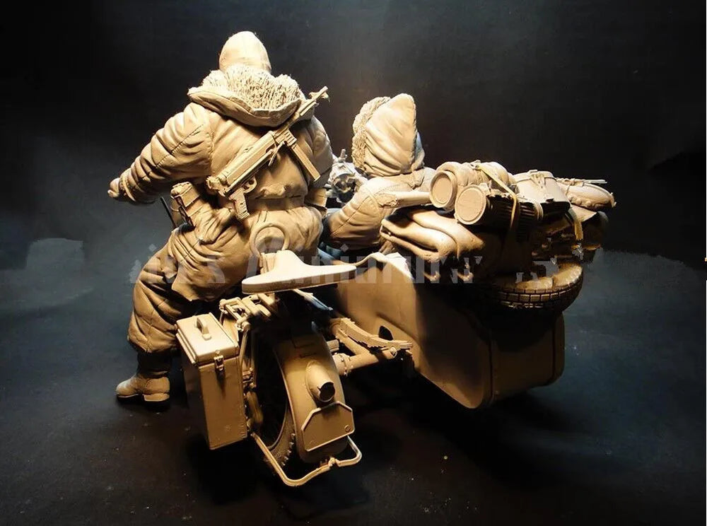 WWII German Motorcycle Dispatch Unit, 2 Figures, Resin Model Figure Kit, Unassembled and Unpainted