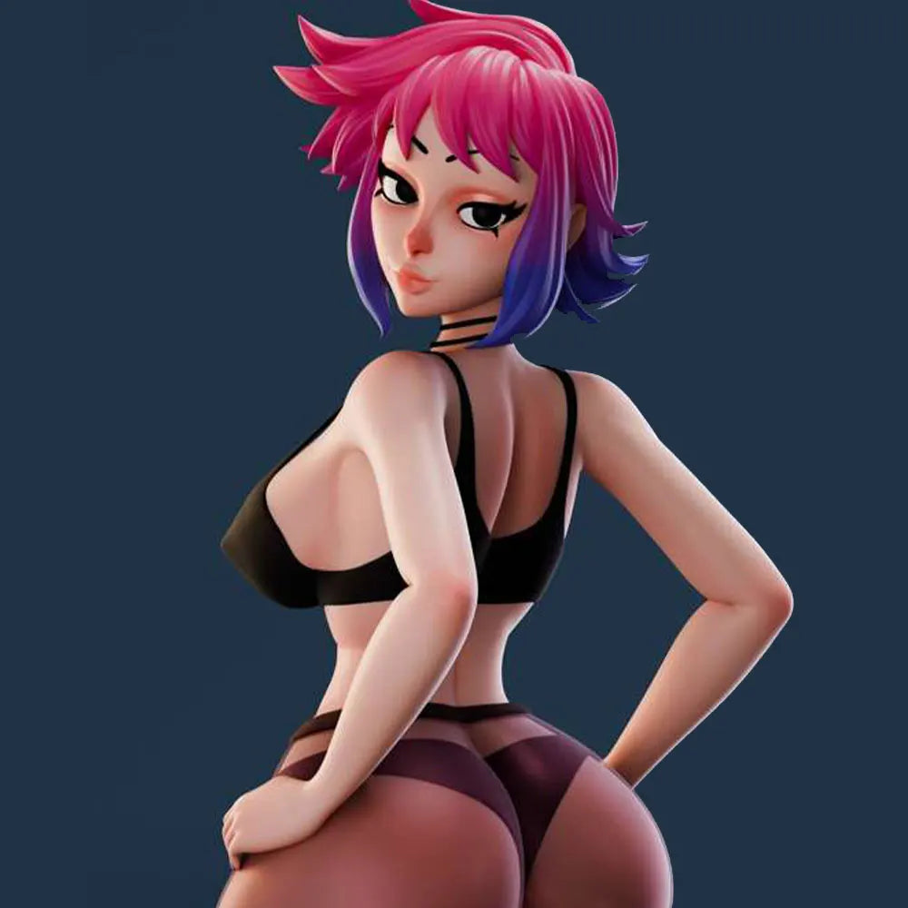 75mm Magenta-Haired Pin-up in Crop Top, Resin Model Figure Kit, Unassembled and Unpainted