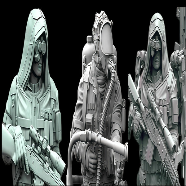 1/35 Future Warrior 3-Person Team, 3 Figures, Resin Model Figure Kit, Sci-Fi Theme, Unassembled and Unpainted