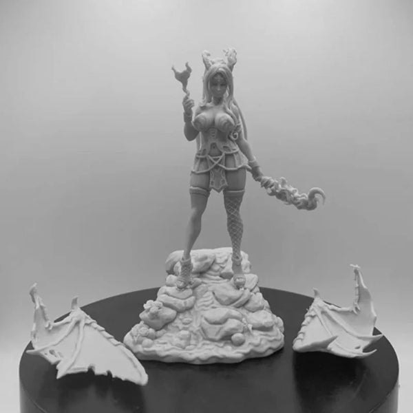 1/24 Sorceress with Demon Horns and Staff, Resin Model Figure Kit, Fantasy Theme, Unassembled and Unpainted