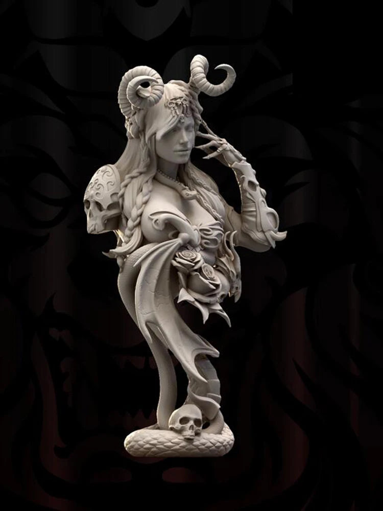 1/10 Spiral-Horned Demon Sorceress with Serpent Tail, Resin Model Bust Kit, Fantasy Theme, Unassembled and Unpainted
