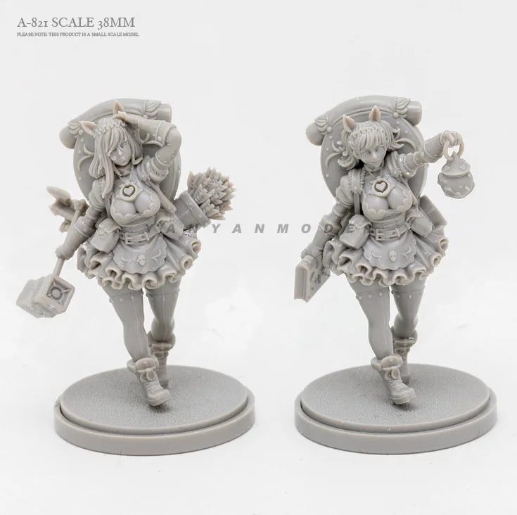 Fantasy Female, 2 Figures, Resin Model Figure Kit, Anime Theme, Unassembled and Unpainted