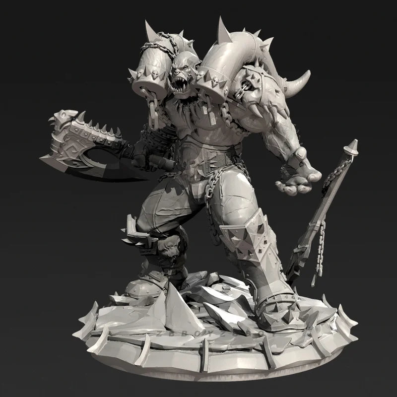 75mm Tusked Orc Warrior Wielding Battle Axe, Resin Model Figure Kit, Fantasy Theme, Unassembled and Unpainted