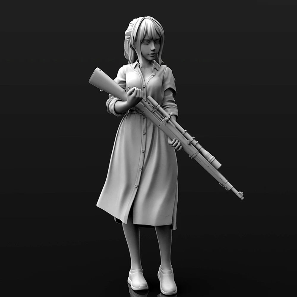 1/24 Female Scout in Coat with Scoped Rifle, Resin Model Figure Kit, Anime Theme, Unassembled and Unpainted