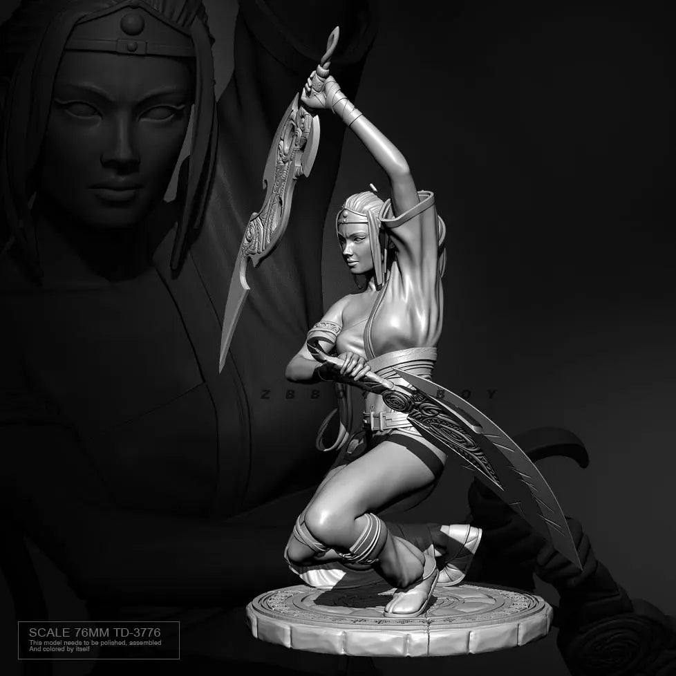 76mm Female Warrior, Resin Model Figure Kit, Fantasy Theme, Unassembled and Unpainted