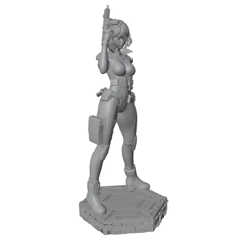 1/24 Female Commando with Machine Gun, Resin Model Figure Kit, Unassembled and Unpainted