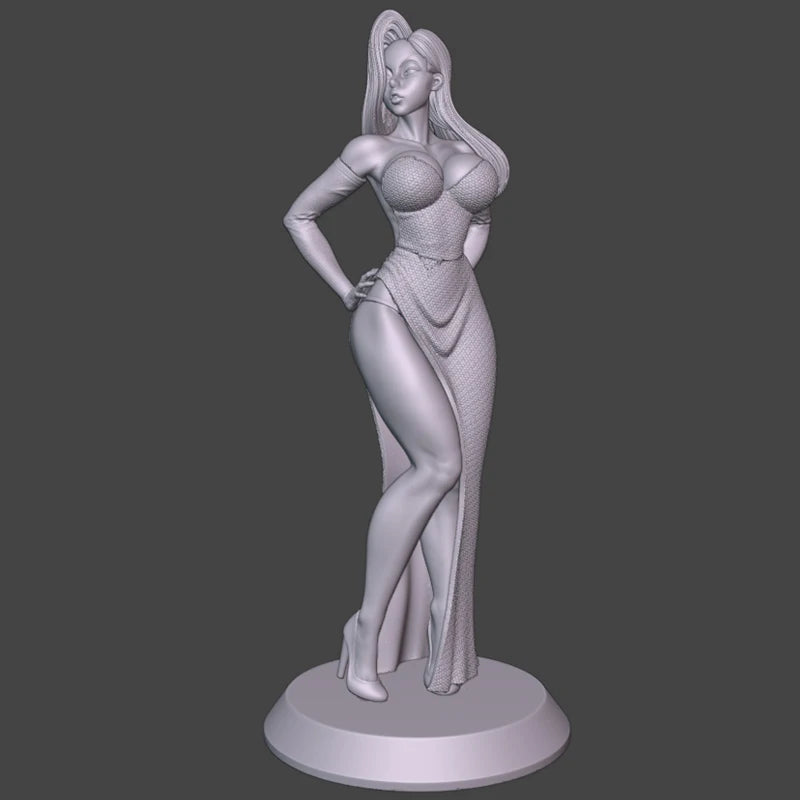 75mm Woman in Long Gown Hand on Hip, Resin Model Figure Kit, Unassembled and Unpainted