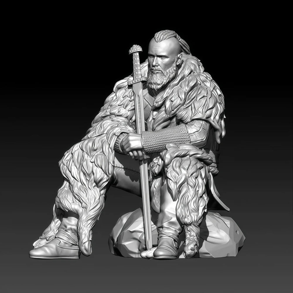 1/24 Medieval Bearded Barbarian in Furs with Sword, Resin Model Figure Kit, Unassembled and Unpainted