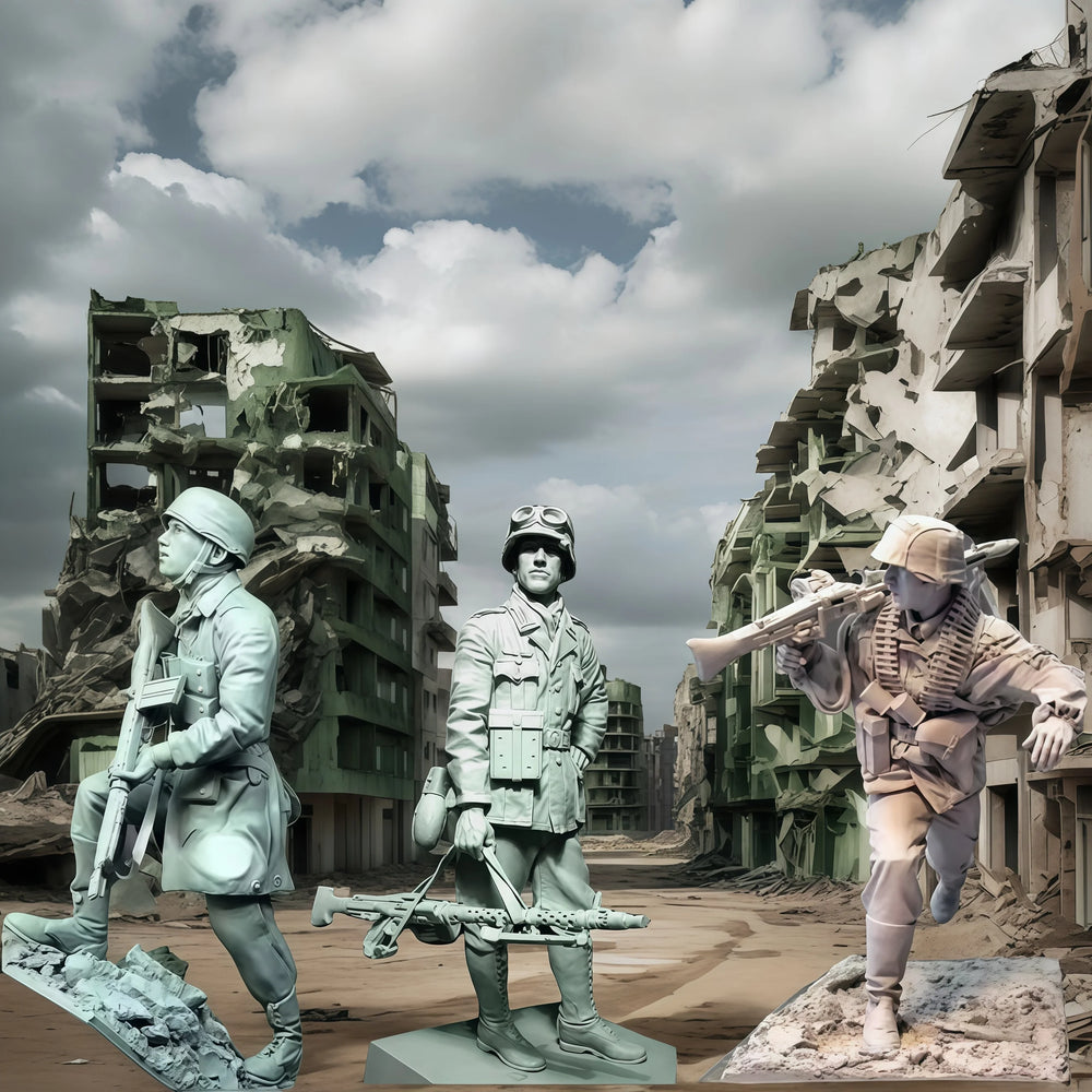 1/16 WWII German Combat Squad, 3 Figures, Resin Model Figure Kit, Unassembled and Unpainted