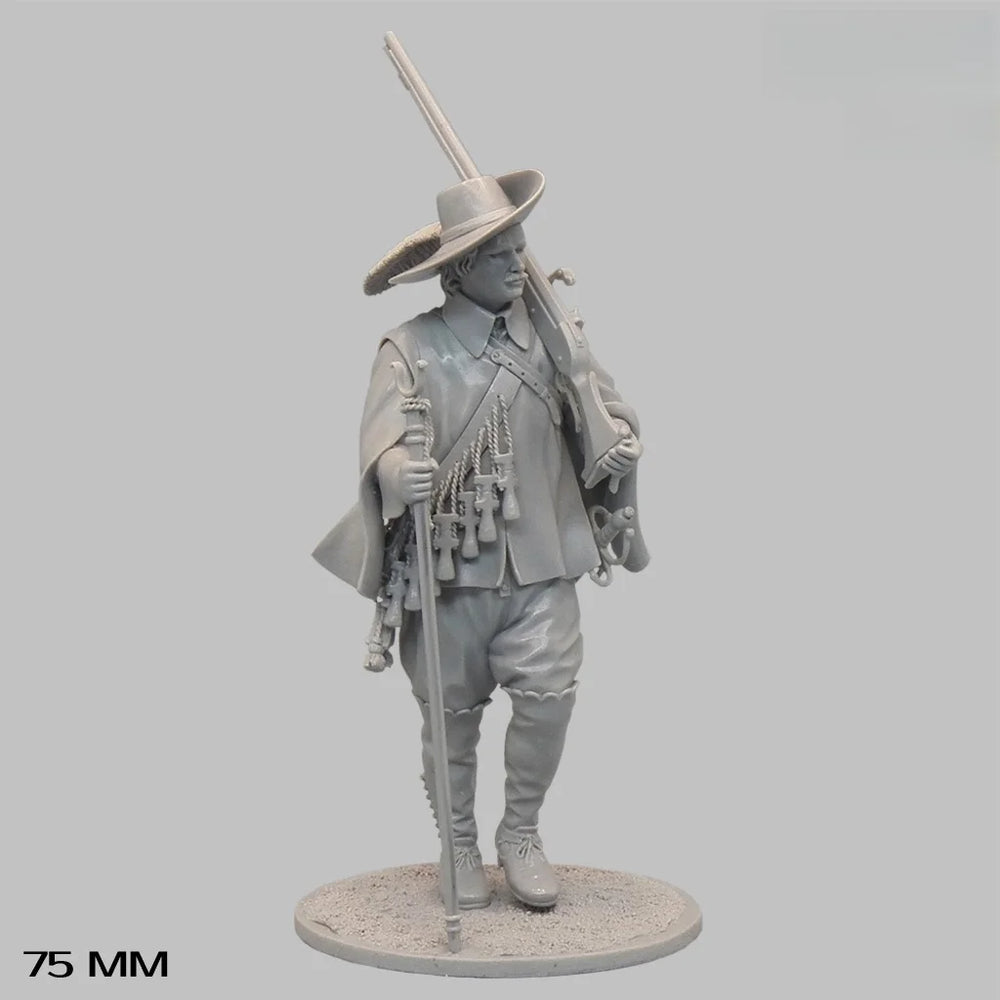 75mm Napoleonic Musketeer in Ready Stance, Resin Model Figure Kit, Unassembled and Unpainted