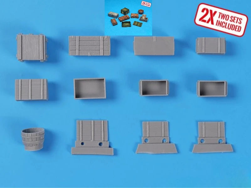 1/35 WWII Supply Crates & Barrels, Resin Model Accessory Kit, Unpainted