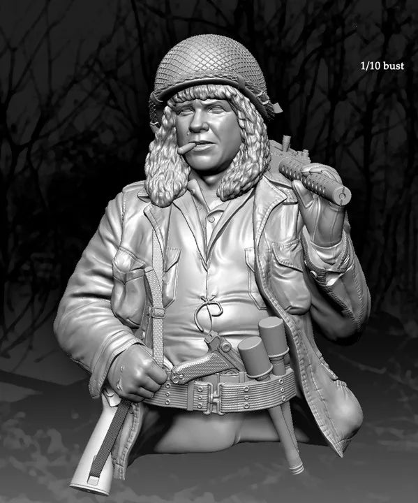 1/10 WWII German Bearded Infantryman in Winter Coat, Resin Model Bust Kit, Unassembled and Unpainted