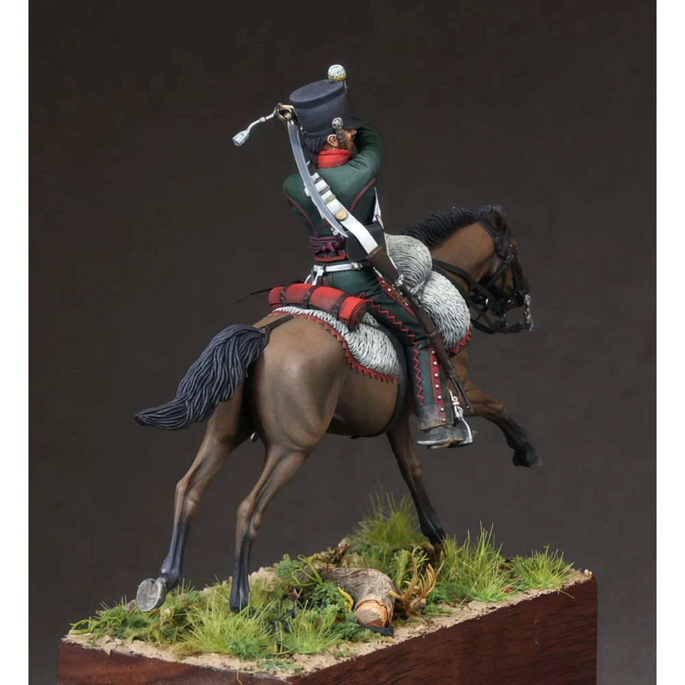 54mm Napoleonic French Hussar Cavalry, Resin Model Figure Kit, Unassembled and Unpainted