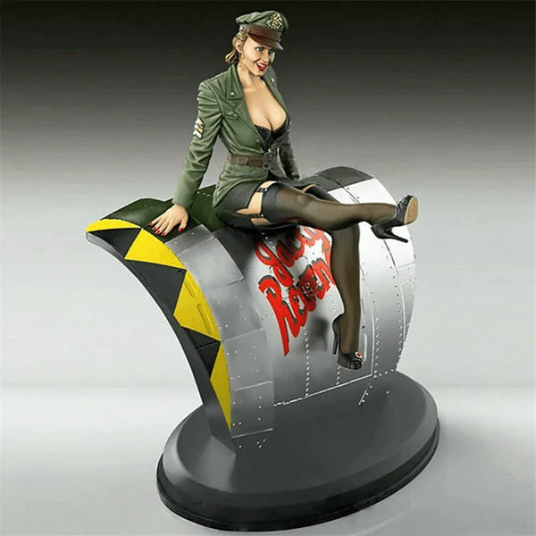 1/35 WWII Pin-up Female Soldier with Machine Gun, Resin Model Figure Kit, Unassembled and Unpainted