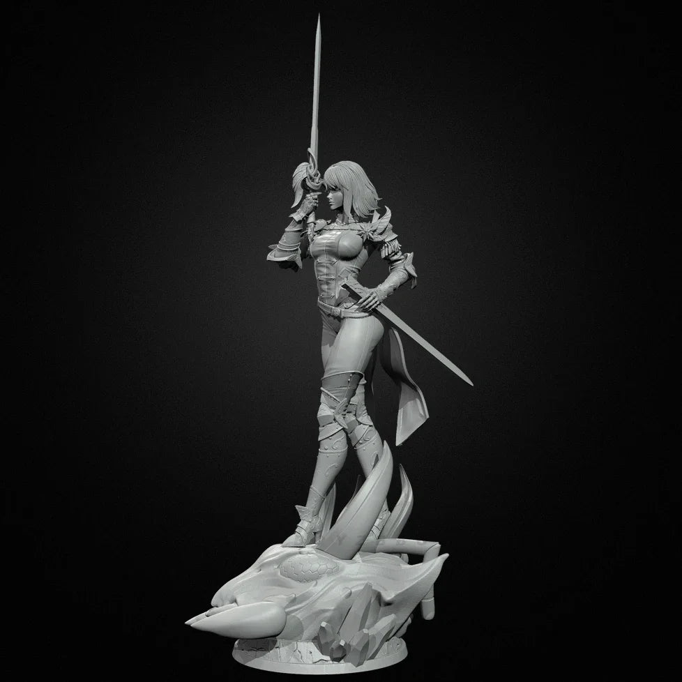 75mm Female Warrior with Raised Greatsword Ascending Pose, Resin Model Figure Kit, Fantasy Theme, Unassembled and Unpainted