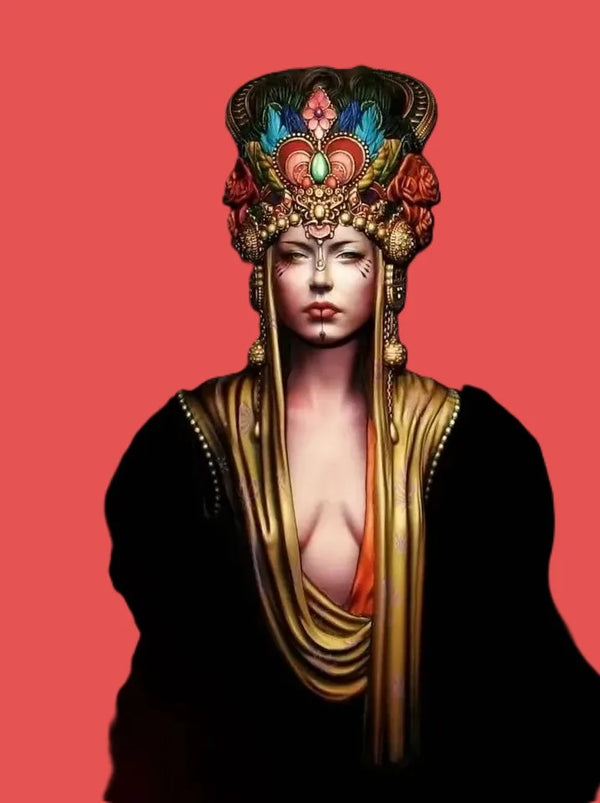 1/10 Female with Ornate Headdress, Resin Model Bust Kit, Fantasy Theme, Unassembled and Unpainted