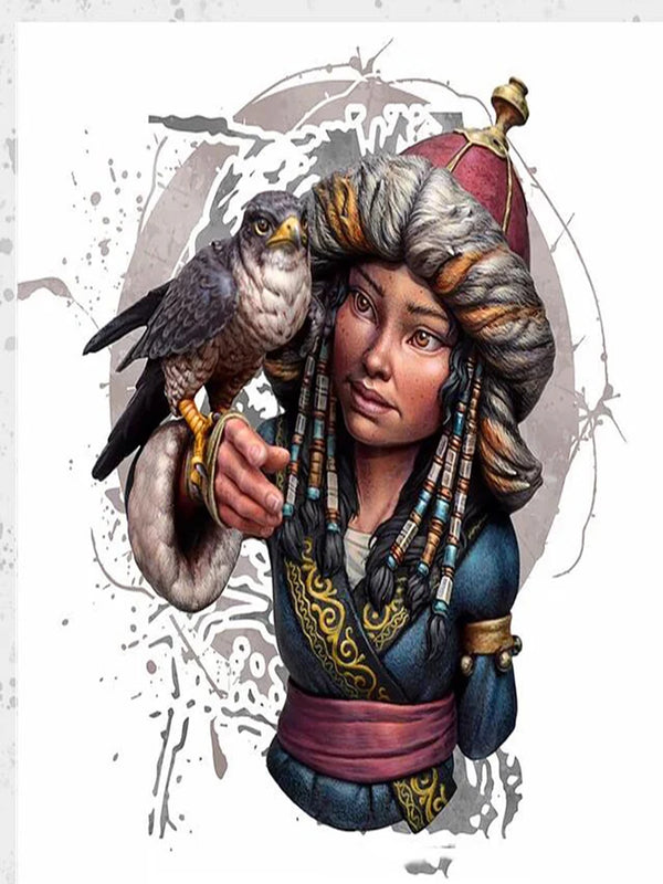 1/10 Witch with Raven Familiar and Braided Hair, Resin Model Bust Kit, Fantasy Theme, Unassembled and Unpainted