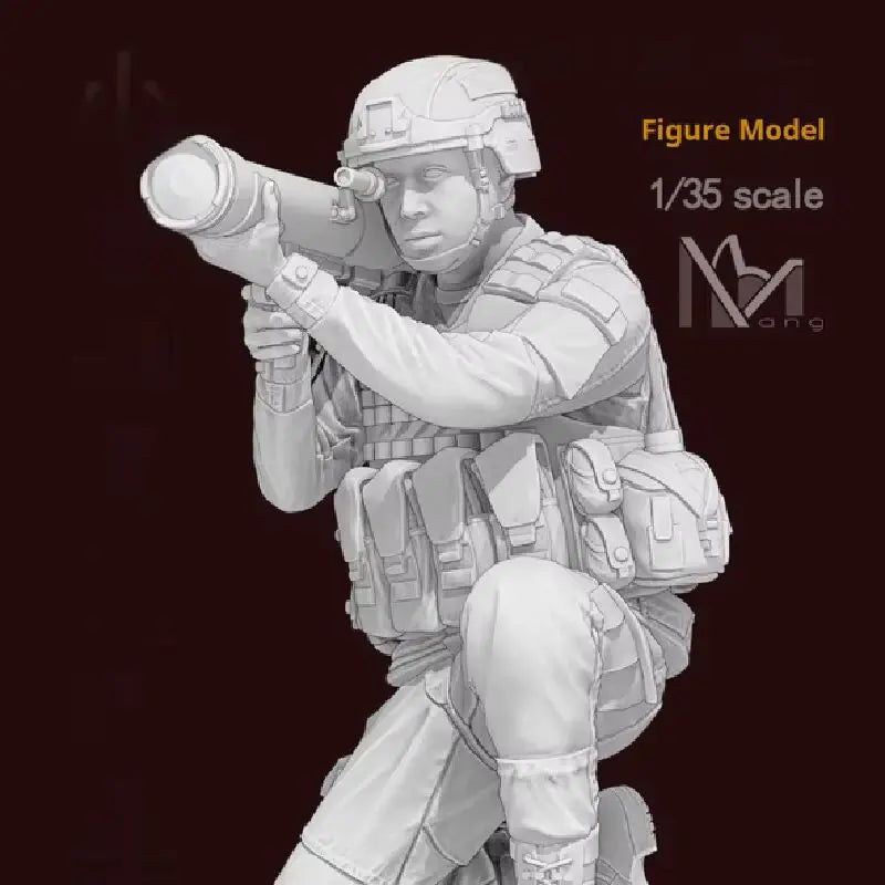 1/35 WWII Anti-Tank Gunner in Firing Pose, Resin Model Figure Kit, Unassembled and Unpainted
