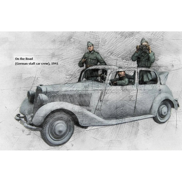 1/35 WWII German Staff Car Group, 3 Figures, Resin Model Vehicle Kit, Unassembled and Unpainted