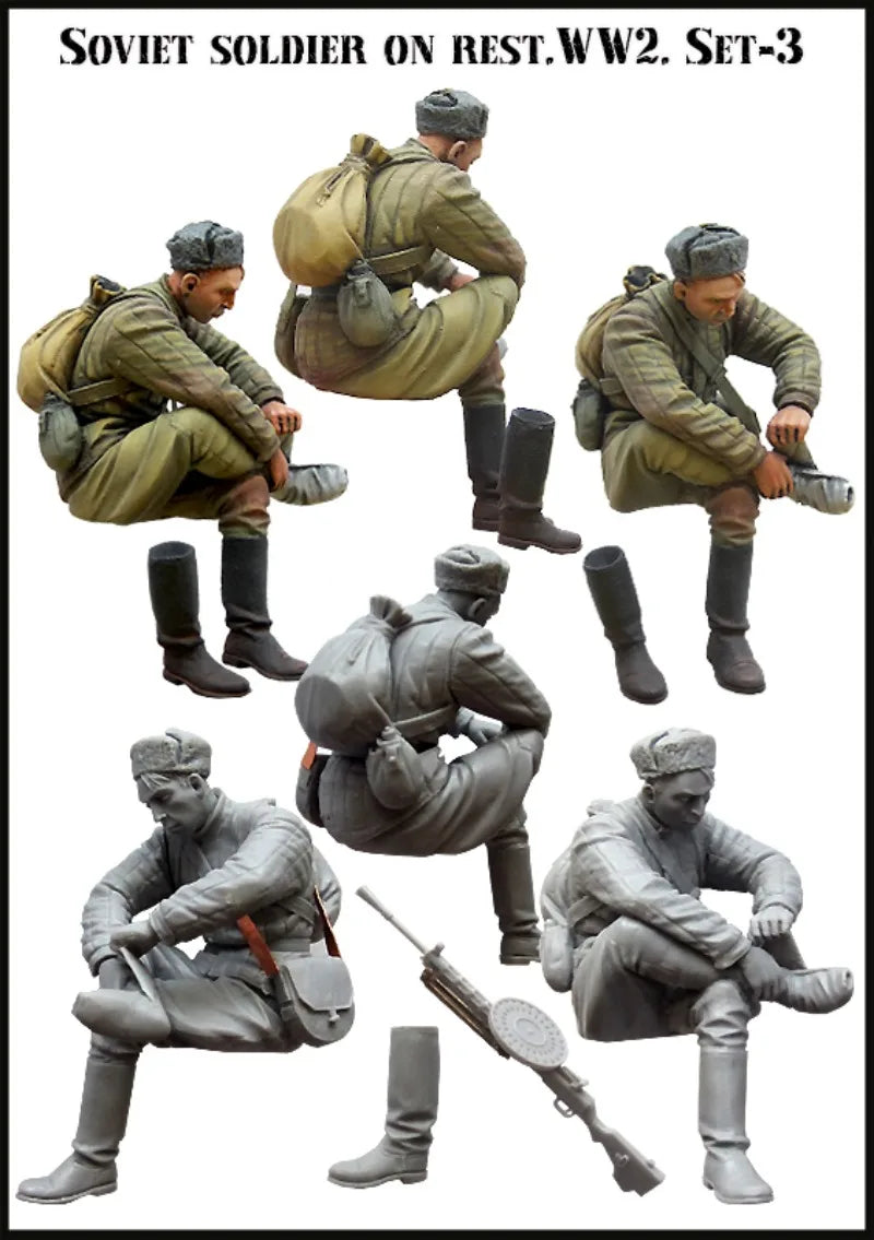 1/35 WWII Soviet Infantry Squad at Rest, 6 Figures, Resin Model Figure Kit, Unassembled and Unpainted