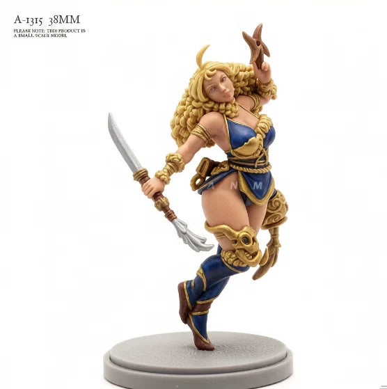 38mm Horned Demon Lunging with Curved Blade, Resin Model Figure Kit, Fantasy Theme, Unassembled and Unpainted