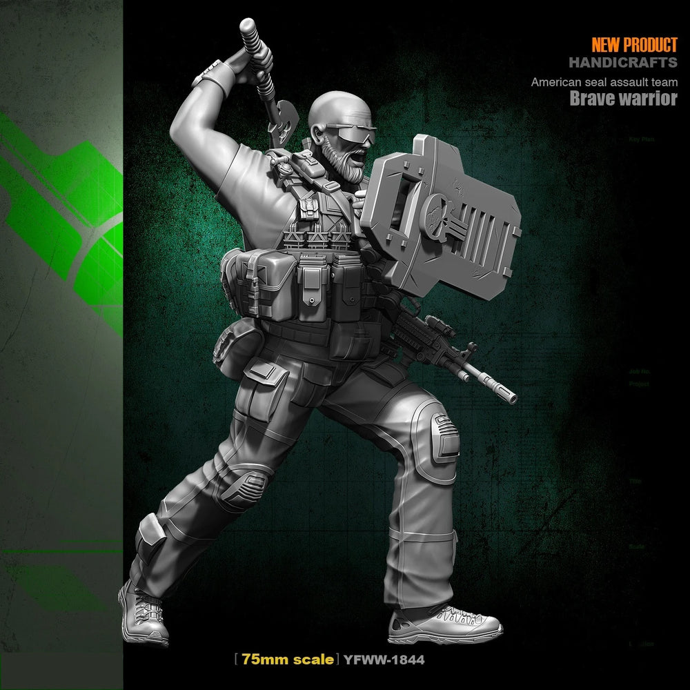 75mm Modern Tactical Team with Shield and Rifle, Resin Model Figure Kit, Unassembled and Unpainted