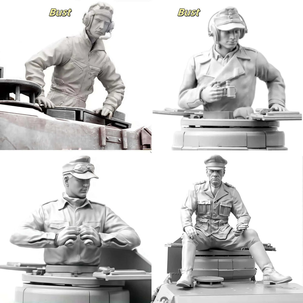 1/16 WWII German Tank Crew, 4 Figures, Resin Model Bust Kit, Unassembled and Unpainted