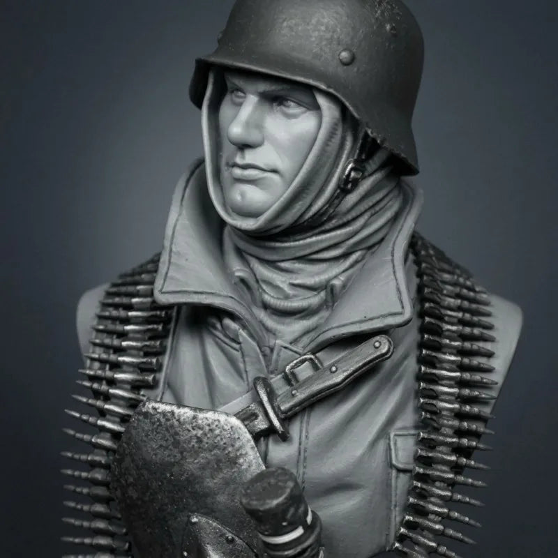 1/10 WWI German Machine Gunner with Ammo Belts, Resin Model Bust Kit, Unassembled and Unpainted