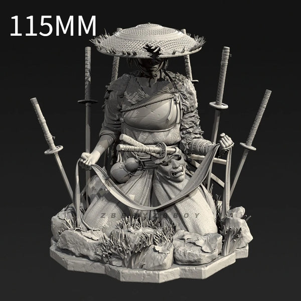 90mm Female Warrior with Conical Hat and Twin Sabers, Resin Model Figure Kit, Fantasy Theme, Unassembled and Unpainted