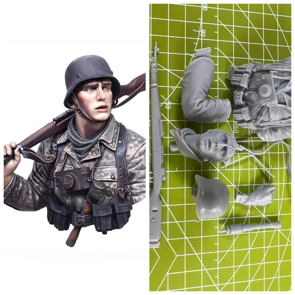 1/10 WWII German Rifleman on Patrol, Resin Model Bust Kit, Unassembled and Unpainted