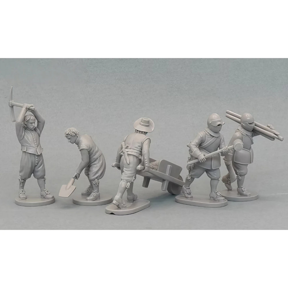 28mm Medieval Siege Workers, 5 Figures, Resin Model Figure Kit, Unassembled and Unpainted
