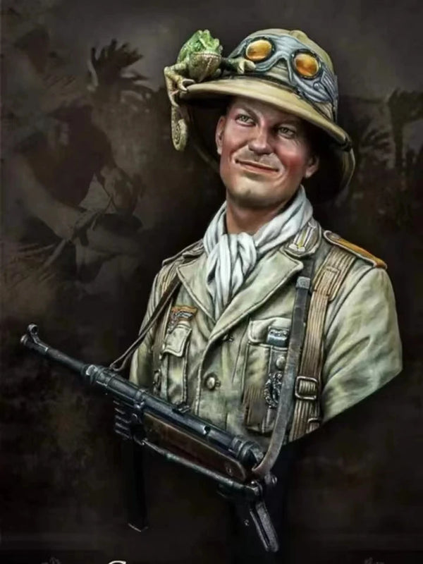 1/10 WWII US Soldier with Helmet Goggles, Resin Model Bust Kit, Unassembled and Unpainted