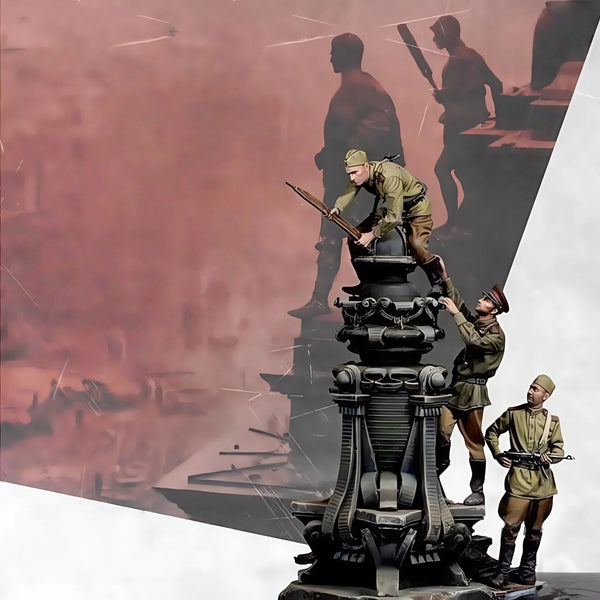 1/35 WWII Anti-Aircraft Gun, 3 Figures, Resin Model Diorama Kit, Unassembled and Unpainted