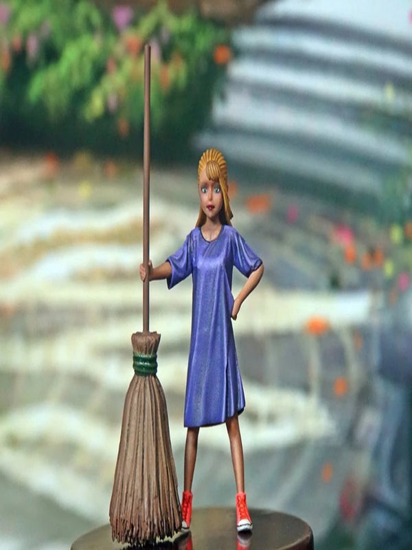 60mm Witch with Broomstick, Resin Model Figure Kit, Fantasy Theme, Unassembled and Unpainted