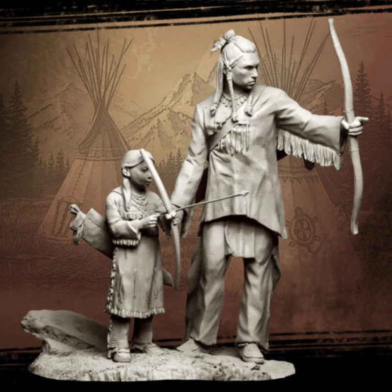 1/24 Indigenous Father and Son, 2 Figures, Resin Model Figure Kit, Historical Theme, Unassembled and Unpainted