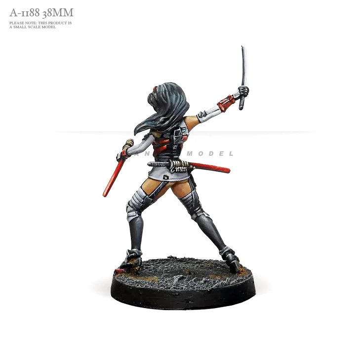 Female Warrior with Dual Blades and Headwrap, Resin Model Figure Kit, Fantasy Theme, Unassembled and Unpainted