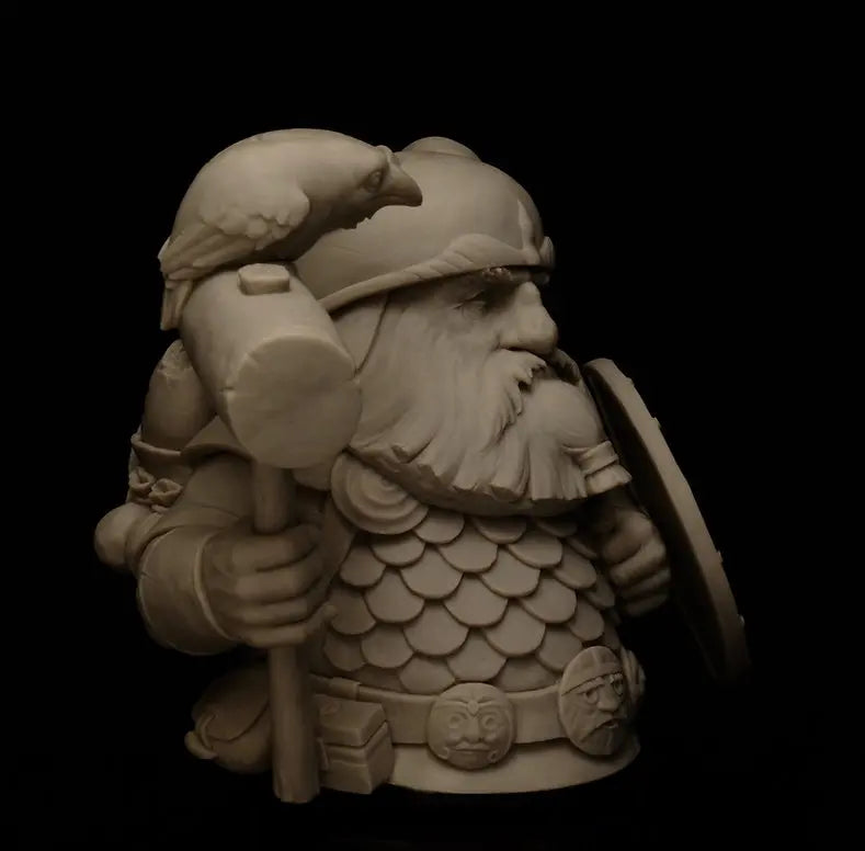 1/12 Dwarf Warrior in Horned Helmet with Axe, Resin Model Bust Kit, Fantasy Theme, Unassembled and Unpainted