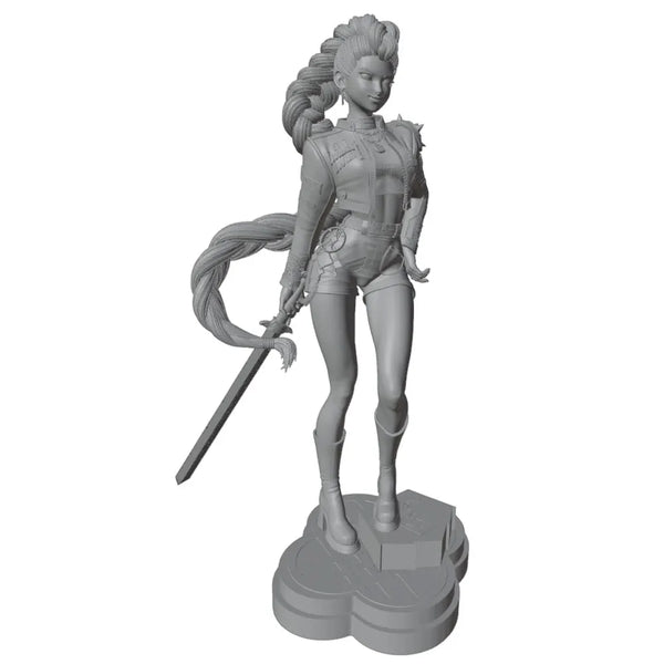 1/24 Purple-Haired Warrior with Curved Sword and Tail, Resin Model Figure Kit, Anime Theme, Unassembled and Unpainted